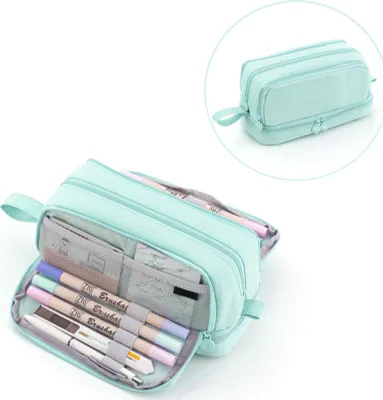 Obrázek produktu pro EBTOOLS Roztomilý velkokapacitní penál se zapínáním na zip Snadno použitelné vícevrstvé sáčky na školní potřeby Ideální pro studenty a umělce (ZELENÁ)