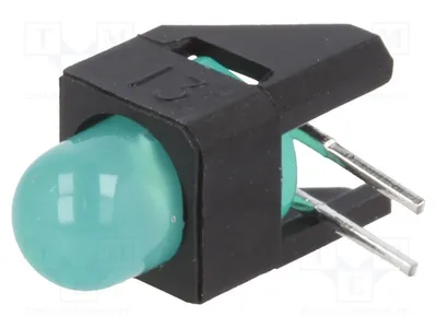 Image de 1 x LED 5 mm, quantité : 1, couleur : vert, intégrée dans un boîtier, courant : 2 mA. Lentille : diffuse, verte. Modèle : HLMP-4740-A00B2