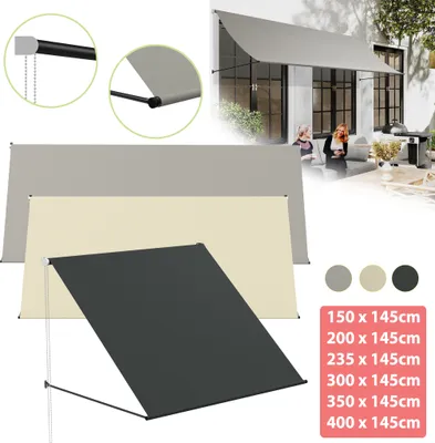 Produktbild von UISEBRT Fallarmmarkise 200x145 cm Grau – Wandmontierte Balkonmarkise mit robustem Aluminiumrahmen & wasserabweisendem Stoff, ideal für Fenster, Terrasse oder Bistro