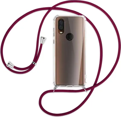 Produktbild von Handykette Backcover-Schutzhülle mit Band (Metall silberfarben) für Motorola One Vision - dunkelrot