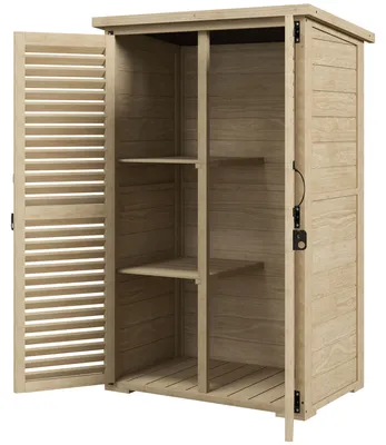 Produktbild von Garten-/Ger?teschuppen aus Holz mit 2 Regalb?den, Bitumendach, abschlie?baren Lamellentš¹ren, 75 x 50 x 118 cm