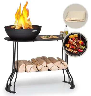 Produktbild von Blumfeldt Feuerschale für den Garten, Feuerschale mit Grillrost & Abdeckung für Feuerschale, Stahl Feuerschalen Klein, Wetterfeste Feuerstelle mit Grill, Kleine Feuerschale mit Schürhaken, 1 m Hoch