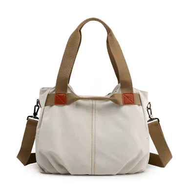 Produktbild von Handtasche Damen Canvas Schultertasche Multifunktionale Umhängetaschen Casual Hobo Groß Taschen für Arbeit Schule Beach Shopper Weiß