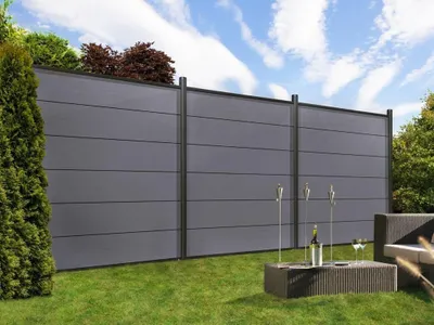 Produktbild von TraumGarten Grau XL Sichtschutzzaun WPC Zaunfeld Set, Anthrazit Profile, Aluminium Abschlussleisten, Pflegeleicht, Wetterfest, Modulares System, Nut Feder, Einzelprofile, Montage Elemente