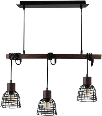 Imagen del producto de Lámpara colgante industrial, de 3 luces, estilo elegante, metal y madera, color , 65 cm
