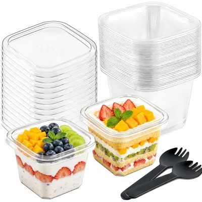 50er-Set Dessertbecher 360 ml mit Deckel, Löffeln & Etiketten