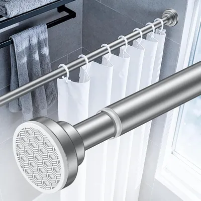 Imagen del producto de Barra para cortina de ducha sin necesidad de taladrar, ajustable de 82 a 204 cm, acero inoxidable, color plateado