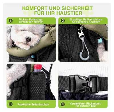 Produktbild von Hunderucksack für kleine Hunde – Leichter, atmungsaktiver und bequemer Rucksack mit Sicherheitsleine für Reisen und Outdoor-Aktivitäten (Olivgrün, M)