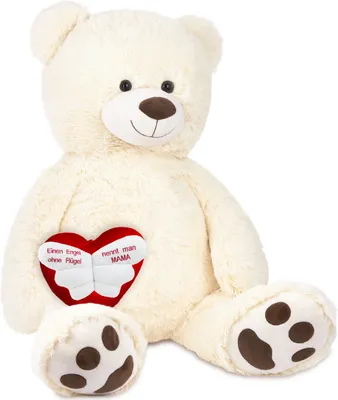 Produktbild von BRUBAKER XXL Teddybär 100 cm Weiß mit einem Einen Engel ohne Flügel nennt man Mama Herz Stofftier Plüschtier Kuscheltier