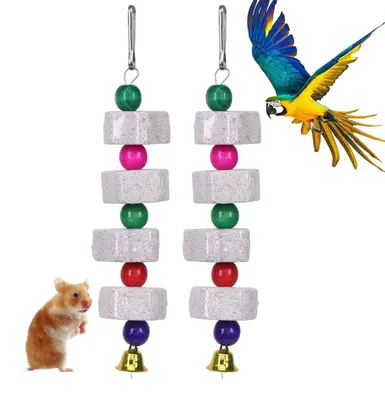 Image de Jouet pour perroquets, pierre à bec pour oiseaux avec cloche, lot de 2, 20,5 cm