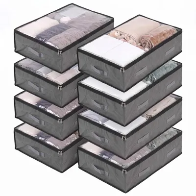 Produktbild von Unterbettkommode Unterbett Aufbewahrung Aufbewahrungstasche 110L mit Deckel Faltbar 8er St für Kleidung Bettwäsche Decken transparent mit Doppelrei