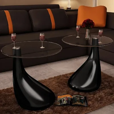 Immagine prodotto di Maison Exclusive - Set di 2 tavolini da salotto con piano rotondo in vetro nero lucido