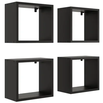 Produktbild von Wandregal Set 4 Stück Schwarz – Moderne Hängeregale Cube für Wohnzimmer, Büro und Schlafzimmer