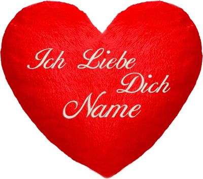 HERZKISSEN Rot, Kissen in Herzform (35 x 40 cm), Flauschiges Minky, Plüschherz, ICH LIEBE DICH + Name Bestickt [091]