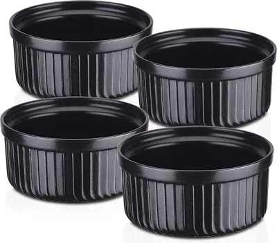 Produktbild von Soufflé Förmchen, vancasso FORTE 4 teilige Dessertschale Förmchen Set aus Steingut für Muffins, Cupcakes Creme Brulee, Fondants, 12 x 12 x H 5 cm