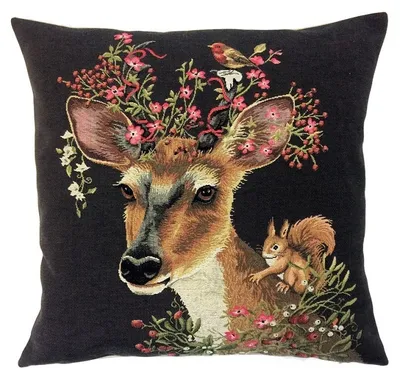 Produktbild von Gobelin Kissen Reh Blumen