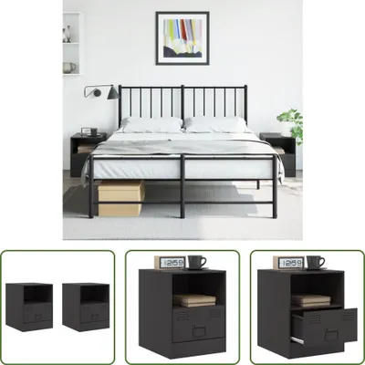 Produktbild von The Living Store Nachttische 2 Stk. Schwarz 34,5x39x44 cm Stahl