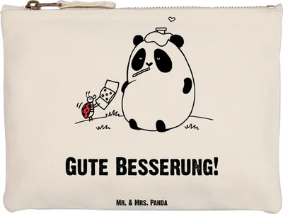 Produktbild von Mr. & Mrs. Panda Schlampermäppchen Panda Gute Besserung Grösse XL Große - Weiß - Geschenk, Kulturbeutel, Etui, Kosmetiktasche, Mäppchen, Kulturtasche