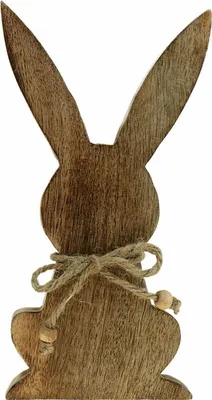 Produktbild von Osterhase Holzdeko Frühling, Sitzender Holz-Hase Mangoholz, Natürliche Osterdekoration H30cm