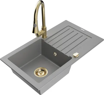 Produktbild von Mexen Pablo 1 Becken-Granitspüle mit Abtropffläche und Mischbatterie Elia, Grau - 6510-71-670101-50