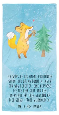 Produktbild von Mr. & Mrs. Panda Badehandtuch Fuchs Weihnachtsbaum - Eisblau - Geschenk, Weihnachtsmann, Weihnachtsdekoration, Strandtuch, Weihnachten, Reisehandtuch, Duschhandtuch