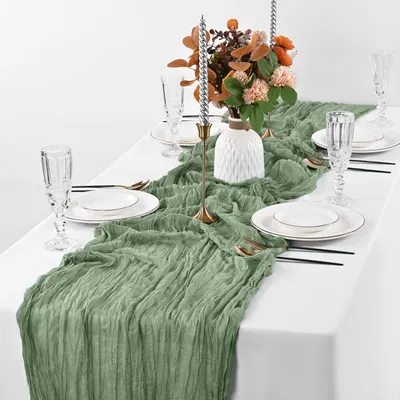 Produktbild von Käsetuch Tischläufer, 35" x 120", 2er-Pack, Gaze, Salbeigrün, rustikales Boho Dekor, für Hochzeit