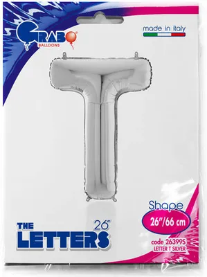 Obrázek produktu pro Fóliový balónek Písmeno T, 66 cm, stříbrný