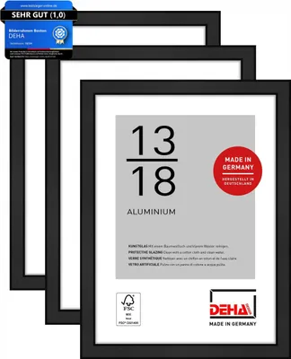 Produktbild von DEHA Design Aluminium Portraitrahmen, Bilderrahmen 3er SET Boston, 13x18 cm, Eloxal Schwarz Matt