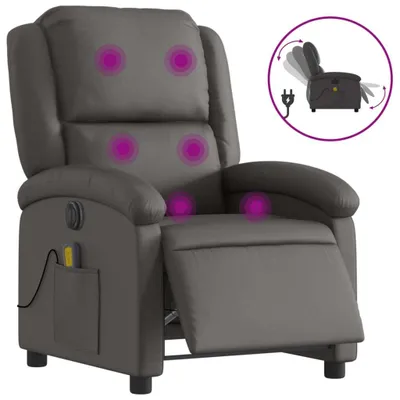 Image de vidaXL Fauteuil de massage électrique gris cuir véritable