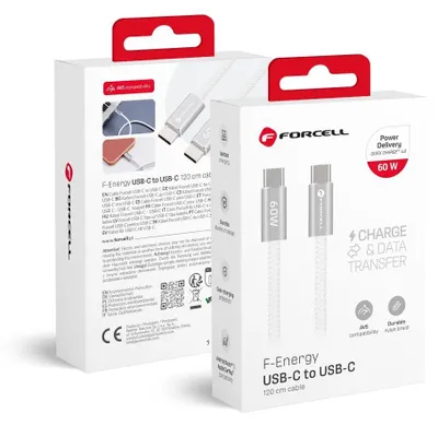 Produktbild von USB-C-zu-USB-C-Kabel Forcell F-Energy QC4.0 PD 3A 60W Cafule Flat 1,2 m CCFN23 weiß
