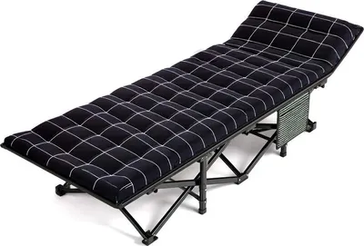 Image de Lit de camping pliable avec matelas, lit de camp portable jusqu'à 200 kg, cadre en acier avec poche latérale et sac de transport pour le camping, les voyages, le bureau et la maison