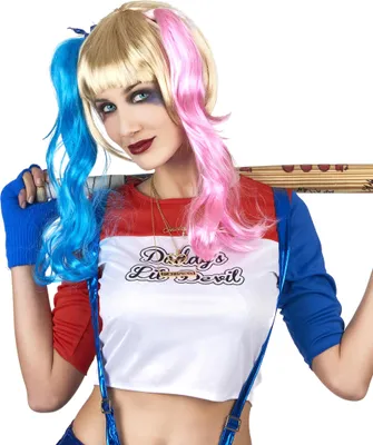 Immagine prodotto di Parrucca Arlecchino con codini biondo-blu-rosa - taglia unica