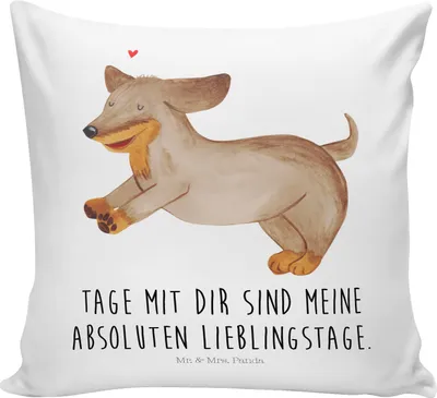 Produktbild von Mr. & Mrs. Panda Deko Kissen Hund Dackel - Weiß - Geschenk, Hunde, Polster, Verliebt, Kuschelkissen, 40x40, Dekokissen, Dachshund, Gemütliches