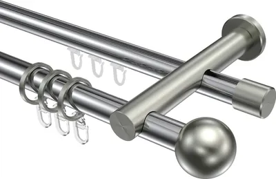 Produktbild von Interdeco Rundrohr-Innenlaufstange / Gardinenstange (Kombination) Chrom / Edelstahl-Optik, Typ Platon Luino (Kugel), 20 mm Ø 2-läufig, 160 cm