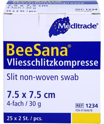 Produktbild von Meditrade Vliesschlitzkompressen steril 7,5 x 7,5 cm 4 fach für die optimale Wundversorgung, 50 St. Kompressen