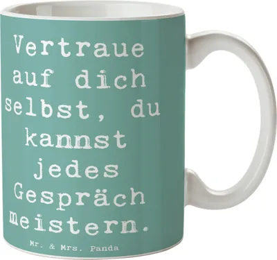 Produktbild von Mr. & Mrs. Panda Kaffeebecher Spruch Ein schwieriges Gespräch führen - Meeresbrise - Geschenk, Becher, Tasse, Trost, Hoffnung, Kaffeetasse, mutig sein, Kaffeepott