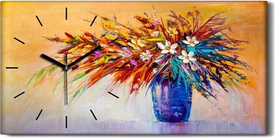 Produktbild von Leinwand Wanduhr Wandkunst Uhr Geräuschlos 60x30 Malerei Blumen Bunte Kunst - schwarze Hände