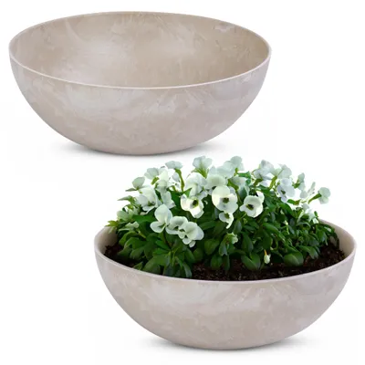 Produktbild von Runde bauchige 45 cm Pflanzschale für draussen, sand marmoriert