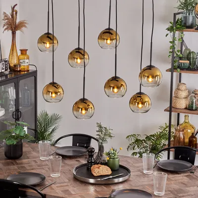 Produktbild von Cesaro Hängelampe aus Metall/Glas in Schwarz/Goldfarben/Klar