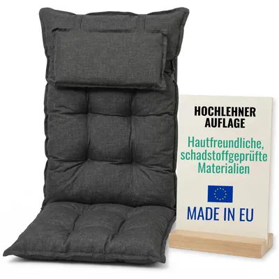 Obrázok produktu pre Vankúše24 - Vankúše na záhradné stoličky z penového rúna s hrúbkou 6 cm na záhradný nábytok [ 120 x 50 cm ] - vonkajší vankúš na sedenie - sivý s vankúšom Beck