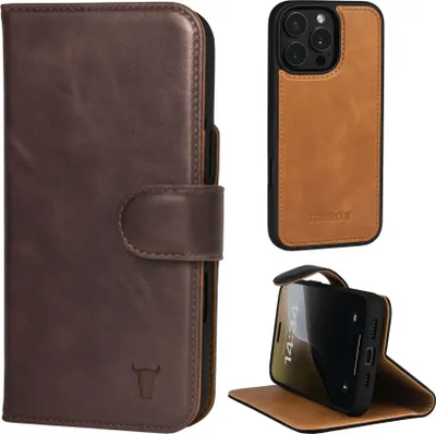 Produktbild von TORRO iPhone 16 Pro Leder-Wallet-Case (mit abnehmbarer Hülle und MagSafe-kompatibel) – TORRO Signature / Dunkelbraun