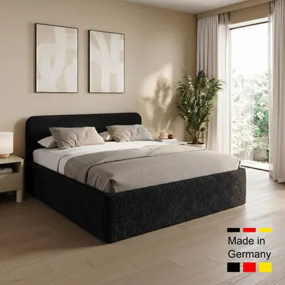 Produktbild von Home Collective Polsterbett 160x200 cm Doppelbett Bett mit verstellbarem Lattenrost & Stauraum viele Größen verfügbar | Bouclé-Stoff | Schwarz