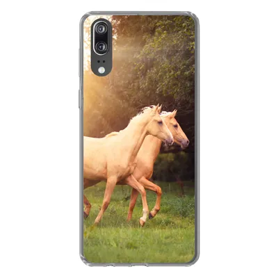 Produktbild von MuchoWow® Handyhülle Schutzhülle Hülle für Huawei P20 Pferde - Wald - Sonne Silikon Softcase Handy Hülle - Hardcover