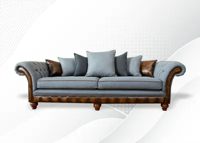 Produktbild von Wohnzimmer Möbel Stoff Textil Grau Chesterfield Dreisitzer Sofa Couch Polster