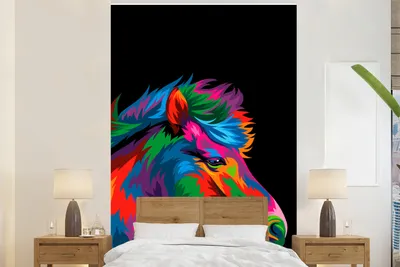Produktbild von MuchoWow® Fototapete für Wohnzimmer oder Schlafzimmer Wandtapete Vinyl Motivtapete Pferd - Orange - Rot - Mädchen - Kinder - Mädchen - 195x300 cm - Das Hintergrundbild