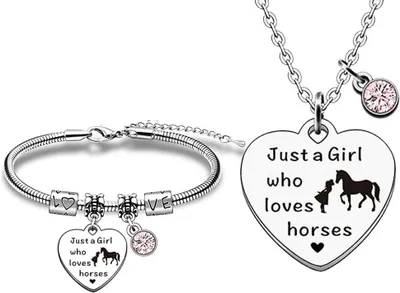 Produktbild von Pferdekette und Armband, Silber, mit Pferdeanhänger, für Pferdefreunde