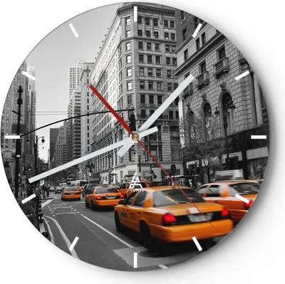Produktbild von Wanduhr - Rund - Glasuhr - Amerika New York City Straße - 40x40cm - Schleichendes Uhrwerk - Lautlos - zum Aufhängen bereit - Dekoration Modern - Wanddekoration aus Glas - C3AR40x40-0445