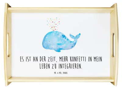 Produktbild von Mr. & Mrs. Panda holz serviertablett Wal Konfetti - Weiß - Geschenk, betttablett, tablett, Abnehmen, Geburtstag, Motivation, Diät, Sofa, Meer, Frühstückstablett, Trennung
