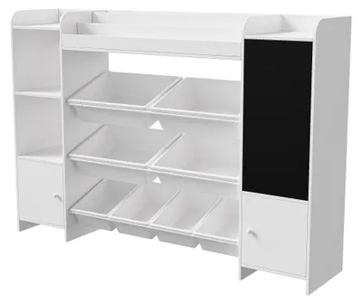 Immagine prodotto di Scaffale per bambini - Scaffale per giocattoli e libri - 8 contenitori - 2 ripiani aperti - Porta - 137 x 94,5 x 30 cm - Bianco