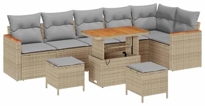 Image de Ensemble de canapé de jardin 9 pcs Beige polyrotin